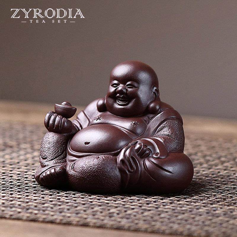 ZYRODIA 紫砂茶宠弥勒佛可养茶桌精品摆件手工笑佛摆件小和尚茶玩