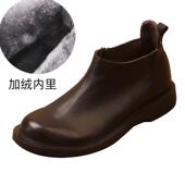 马丁靴加绒男 层工装 高档头牛皮商务帮高休闲头皮鞋 男手工真皮大码