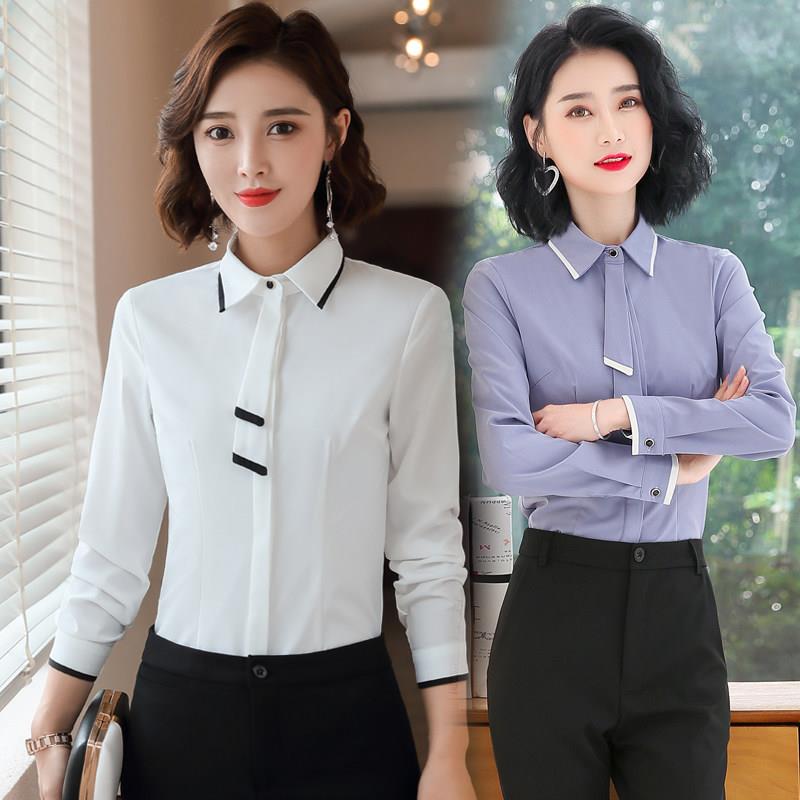 专业白衬衫酒店服务员春秋季工作服长袖女装餐饮餐厅工作服优雅的