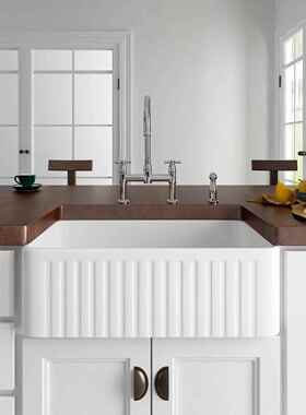 Fireclay现代厨房水槽前置直边陶瓷洗菜盆农舍美式复古嵌入式水槽