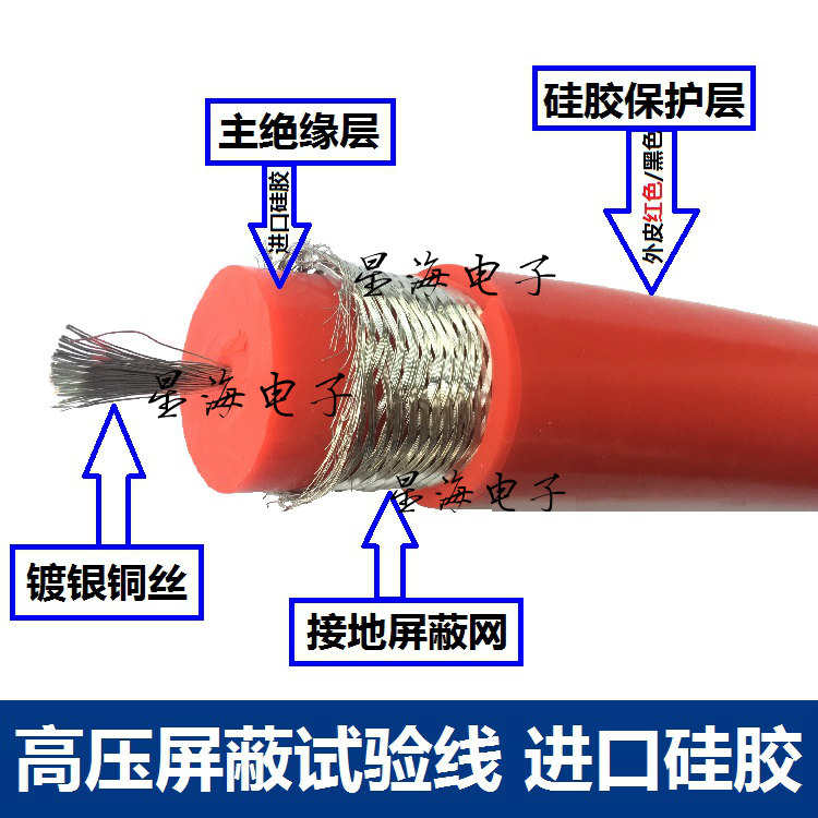 AC交流50KV屏蔽硅胶试验电缆线直流100KV高压测试拖地高压试验线