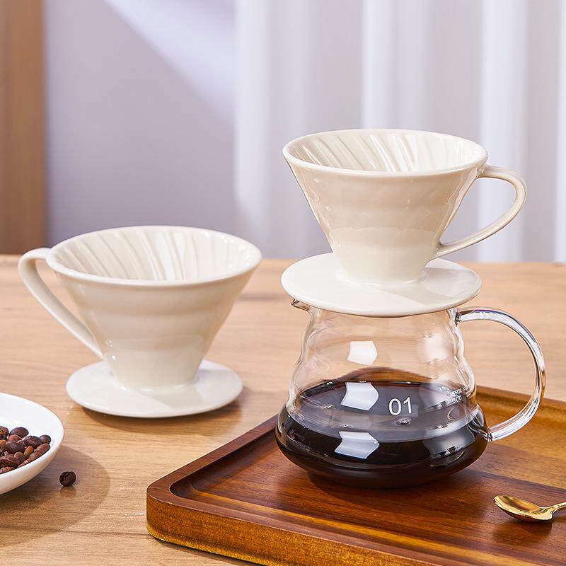 手冲咖啡滤杯陶瓷 v60过滤杯滤纸云朵壶套装组合家用滴漏锥形漏斗