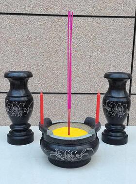 墓地石香炉花瓶组 惠安石雕祭祀香炉 石头香炉蜡烛台组 20cm香炉2