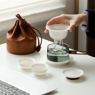 旅行茶具套装 防烫茶水分离办公室礼品 陶瓷户外茶具一壶二杯便携式