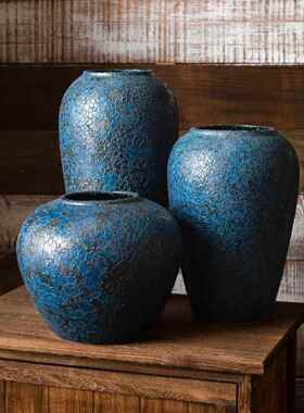花瓶摆件客厅插花景德镇陶瓷插花新中式玄关装饰品花器复古粗陶罐
