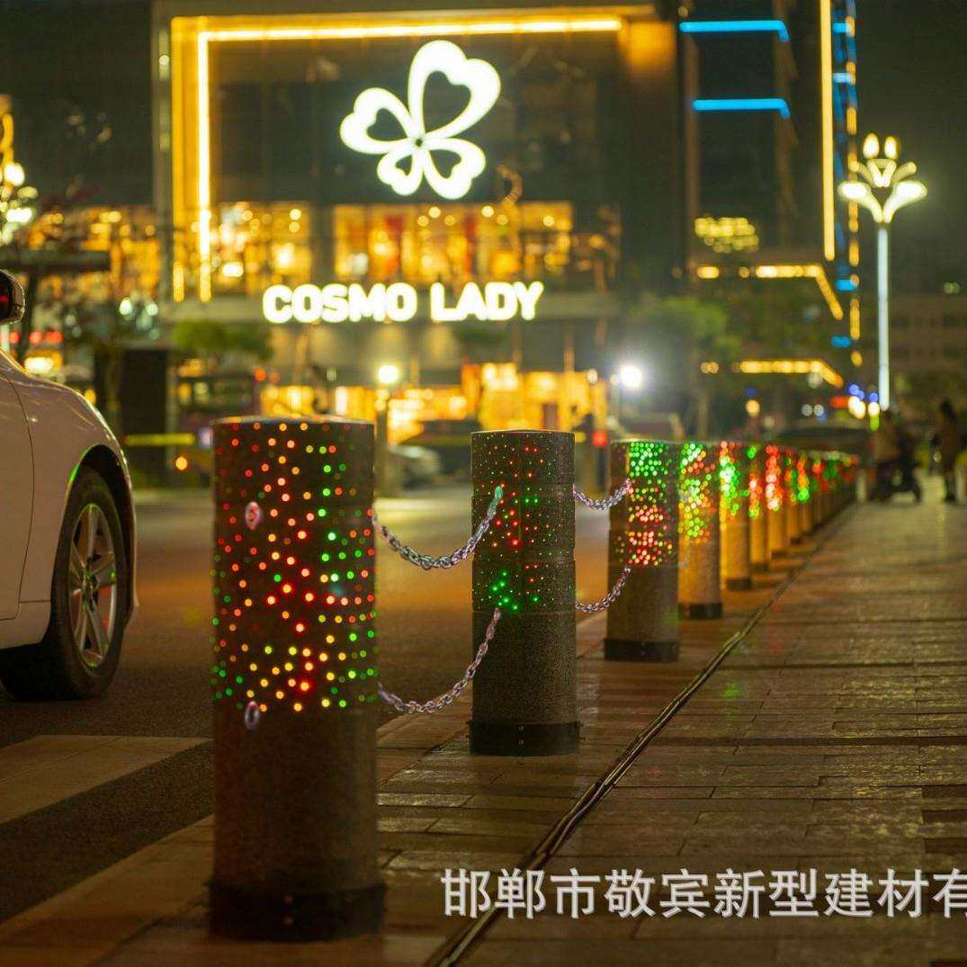 发光车柱城市亮化市挡政建发柱光设ONT太阳能石材发光挡车子厂家