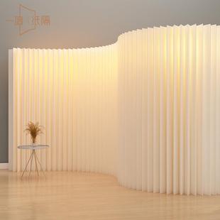 发光屏风隔断假墙风琴纸墙办公室玄关轻浅屏风挡板直播移动背景墙