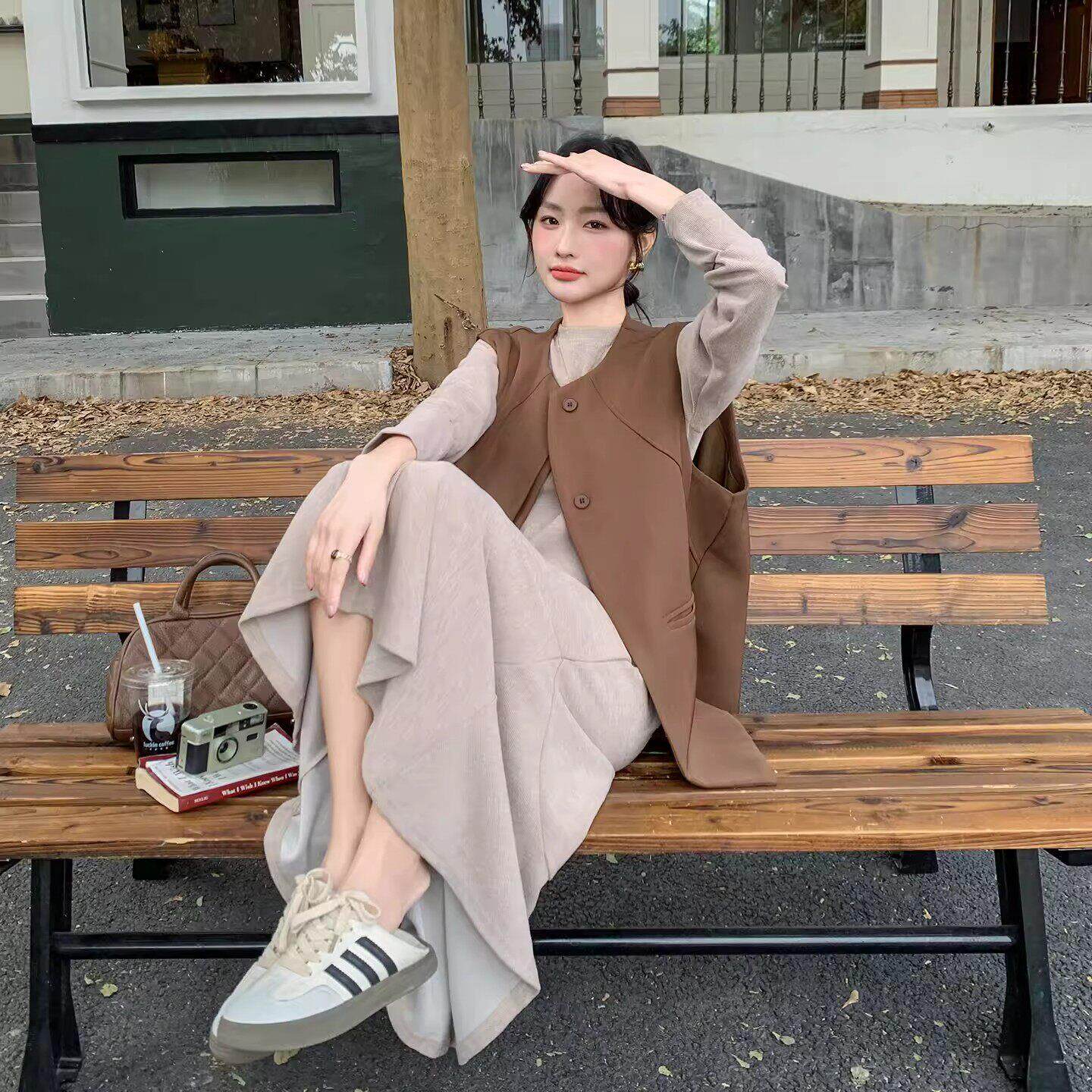 Rouje Moaks美拉德马甲鱼尾裙套装女春秋气质老钱风两件式洋装