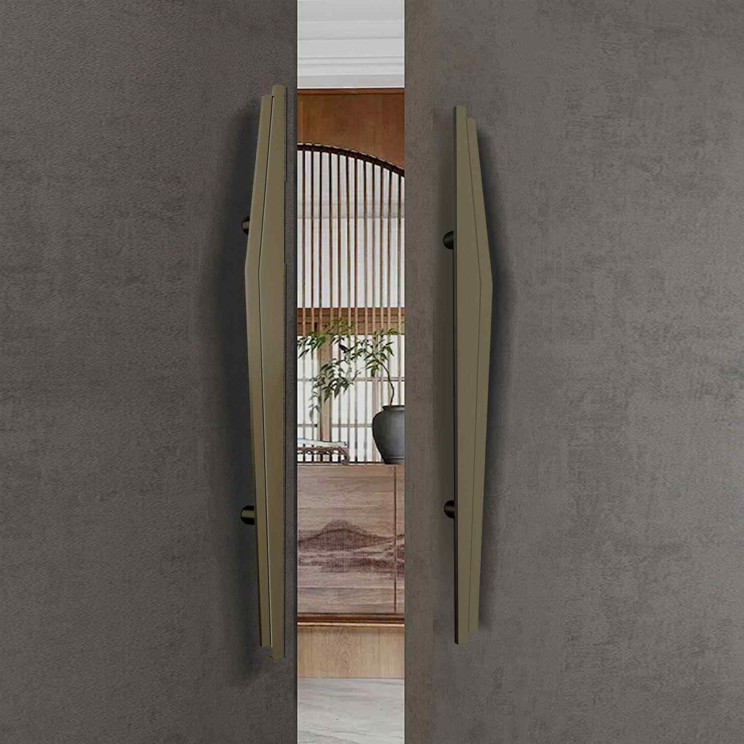 新中式古仿古OTN推铜拉玻门拉手轻奢极简不锈钢大门把手黄古红璃