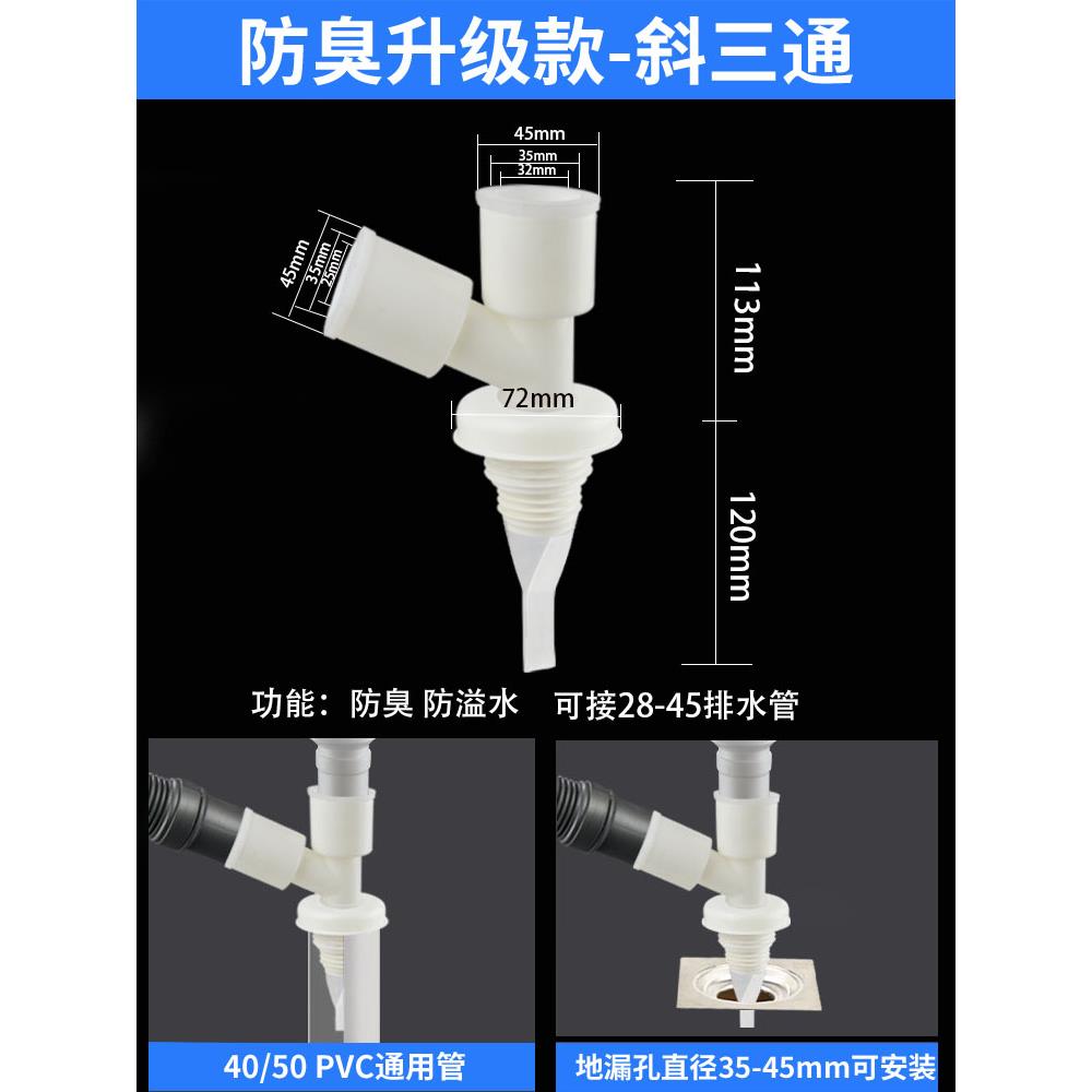 洗衣机下水管分水器二进一出防溢水阳台用双管台盆用排水管三接