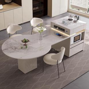 伸缩折叠岛台餐桌智能电动家用高级岩板中倒台一体多功能方圆两用