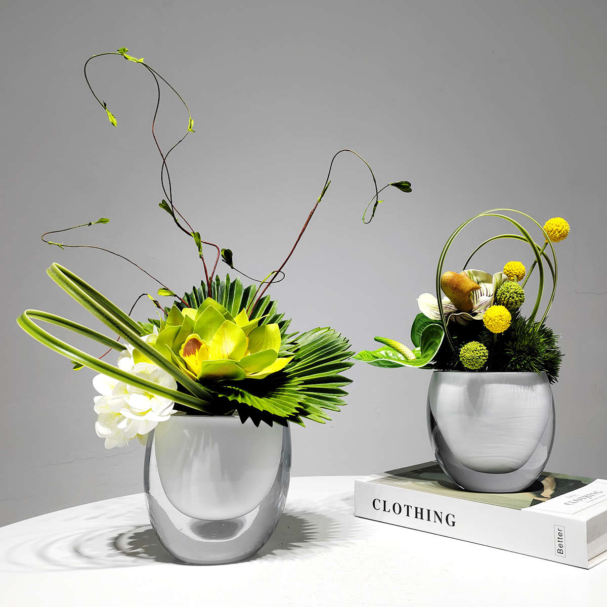 现代简约轻奢绿色系花艺绿颜水晶花器样板间酒店民宿室内软装摆件