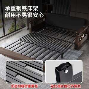 新款实木沙发床坐卧两用可折叠推拉双人小户型多功能科技布新中式
