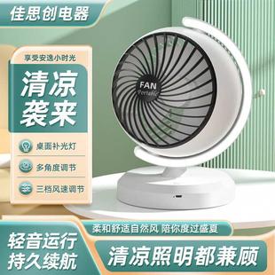 夜灯循环扇静音台式 桌面小风扇迷你家用充电款 户外便携地球仪风扇