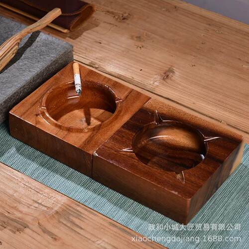 新款直销胡桃木烟灰缸实木中式防摔简约酒店房产家具建材定广告制