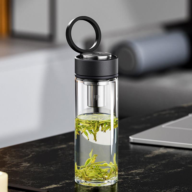 万象单层玻璃杯男女带滤网新款个性花茶杯家用可携式提环泡茶杯子