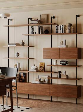 意式极简书架隔板展示架中古风客厅陈列铁艺置物架一体式靠墙书柜