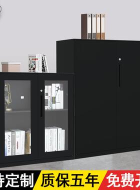 黑色钢制办室柜文件矮公柜财务资料档案台带锁储物柜子阳柜wjg-00