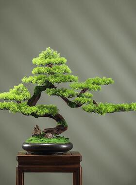 新中式彷真迎客松盆景客厅玄关办公室茶桌绿植盆栽罗汉松装饰摆饰