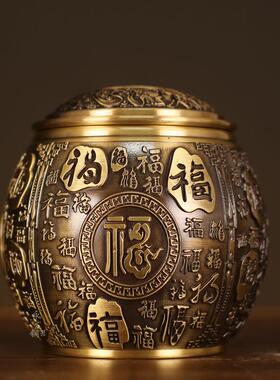 直销新款全铜带盖百福缸摆件铜缸铜水缸招财铜家居客厅玄关装饰礼