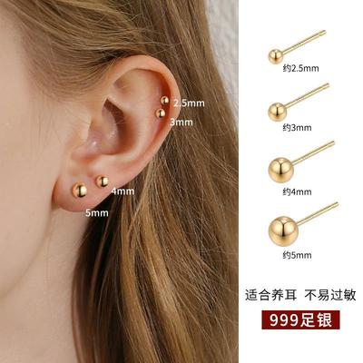 防过敏s999纯银耳钉女养耳洞睡觉不用摘耳骨钉免摘防发炎足银耳饰