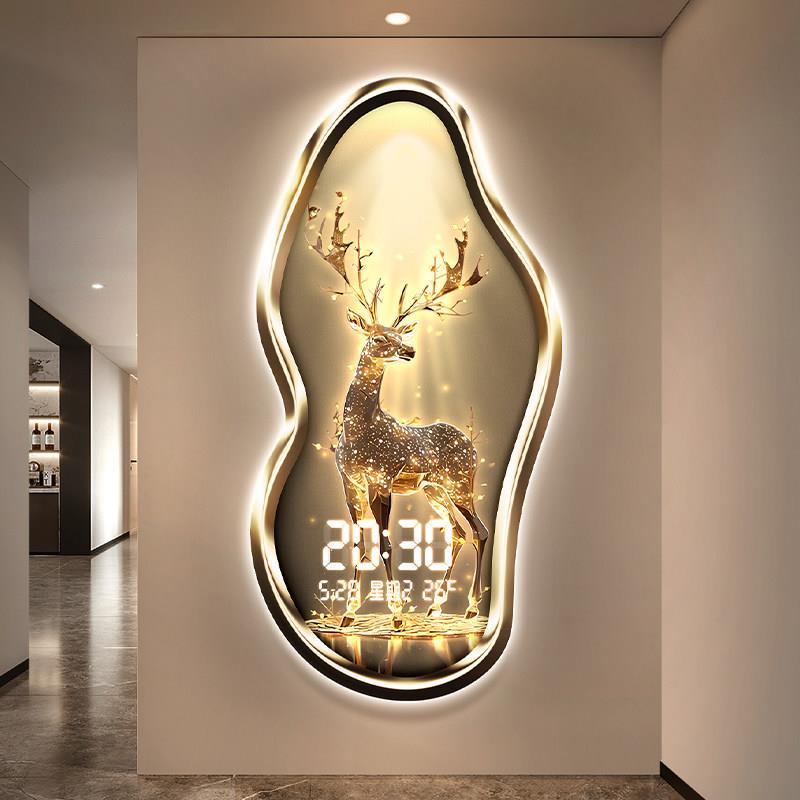 轻奢福鹿玄关万年历2025年新款智能客厅电子数显时钟表挂墙装饰画