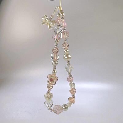 Cute Glass Bowknot Flower Bead Phone Strap Charm Chain Knot