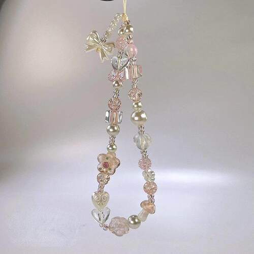 Cute Glass Bowknot Flower Bead Phone Strap Charm Chain Knot