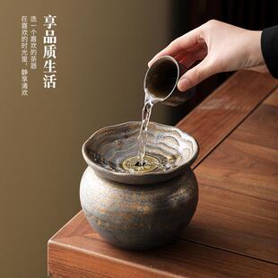 茶建盂水盂功夫茶具配桌面A9879废 粗陶水带盖渣缸陶瓷茶洗件日式