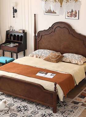 式中.古风FMH实木床美式南洋复古风15米1.8米高双人床主法卧安娜