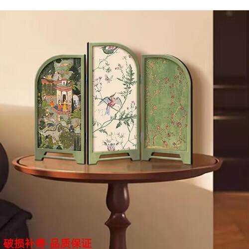 中花鸟彷古桌面摆件客厅创意小屏风装饰画 画古风山水玄关柜电视