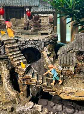 古法RGR养鱼水循流环鱼缸装过滤水罐室外鱼池观生态缸造景饰景水