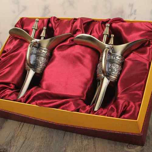 复古酒樽父辛爵宫廷酒具饕餮纹酒杯酒爵杯青铜器摆件酒鼎杯送礼装