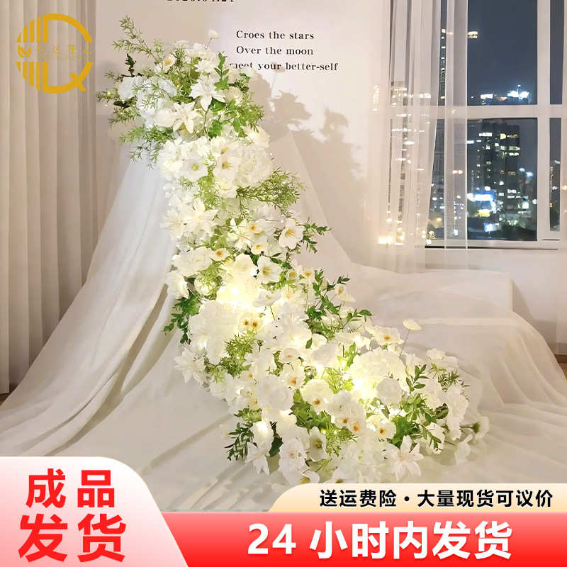 发光瀑布桌花生日宴会装饰粉色长条花艺酒店婚礼节日假花仿真花