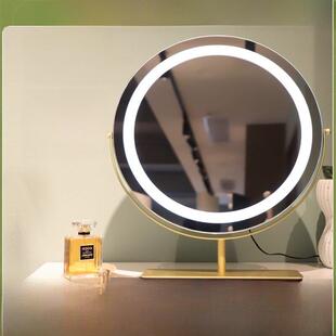 斐色耐三色光带灯台式化妆镜大圆镜梳妆镜桌面智能led超大镜面