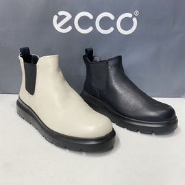 ecco爱步女鞋牛皮黑色，切尔西靴厚底英伦风，一脚蹬短靴216233新潮