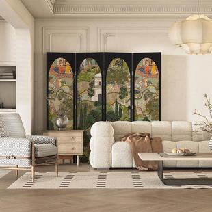 饰 饰背景墙装 法式 可折叠复古屏风卧室移动隔断双面折屏客厅房间装