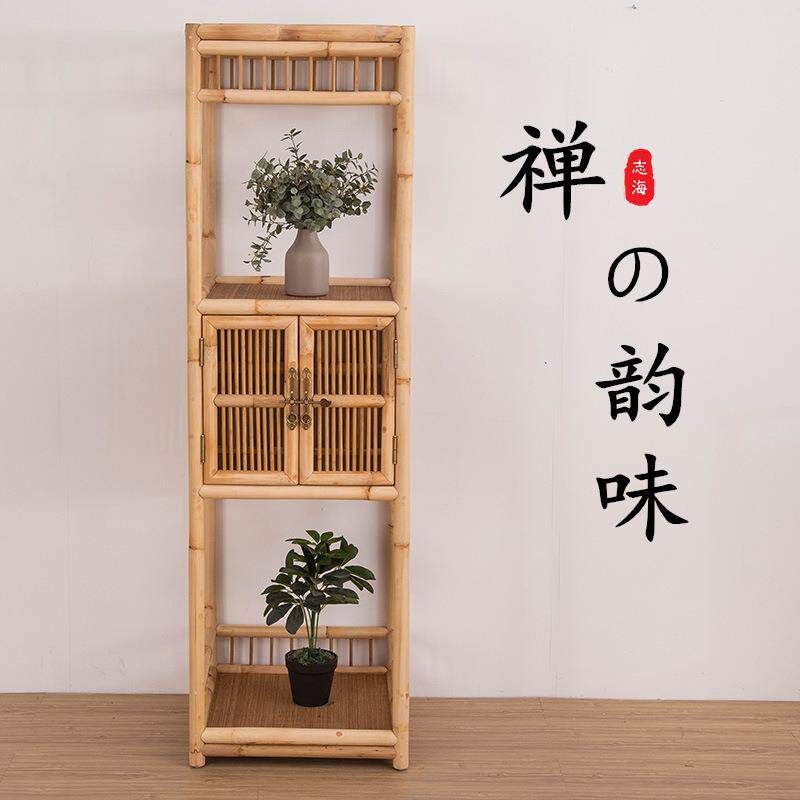 中式博古架竹藤茶棚仿古实木边柜书架竹制茶具收纳展示多宝阁架