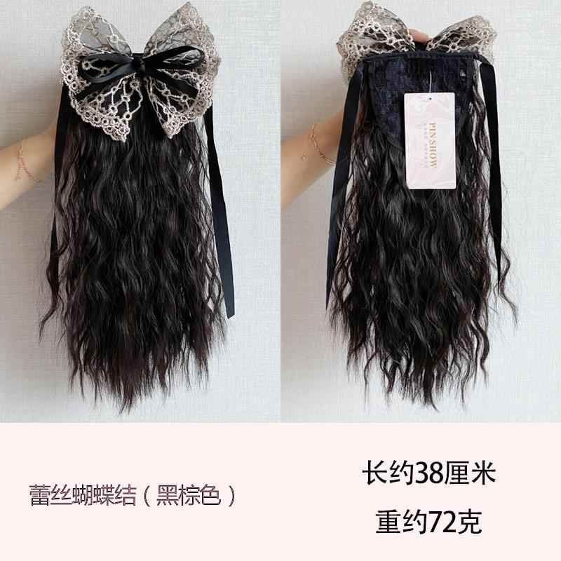 正品假发女绑带款蝶蕾丝蝴马尾玉米卷长卷结马辫绵羊卷逼真短假尾
