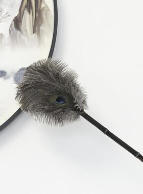 IYR7鸡毛掸子拂尘孔雀鸵鸟毛湘妃竹长柄除尘掸卧室静电扫灰房间装