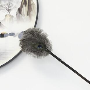 IYR7鸡毛掸子拂尘孔雀鸵鸟毛湘妃竹长柄除尘掸卧室静电扫灰房间装