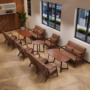 设计师款覆古咖啡厅实木桌椅组合甜品奶茶店商用接待洽谈休闲 沙