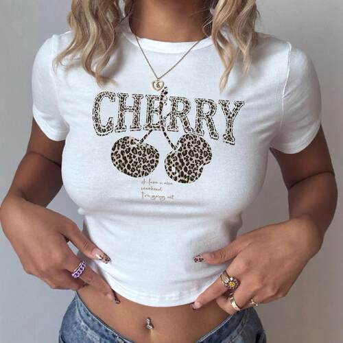 Women's Leopard Print Letter Graphic T-Shirt, Casual
