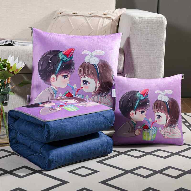 正品休加厚双面水晶绒抱枕被沙子两用车载客厅靠垫办发公室空调被