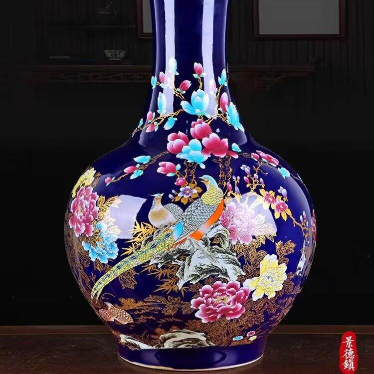 陶瓷器摆件花瓶客厅大号干花插花白色粉彩瓷瓶酒店柜台工艺品摆设