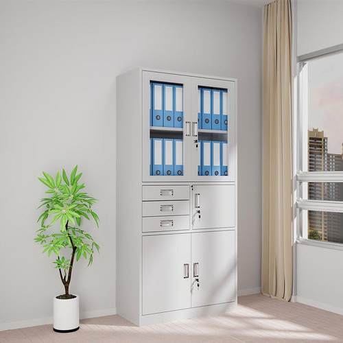 钢制文件柜办公室资料凭证柜密码带锁铁皮矮柜书柜员工更衣储物柜