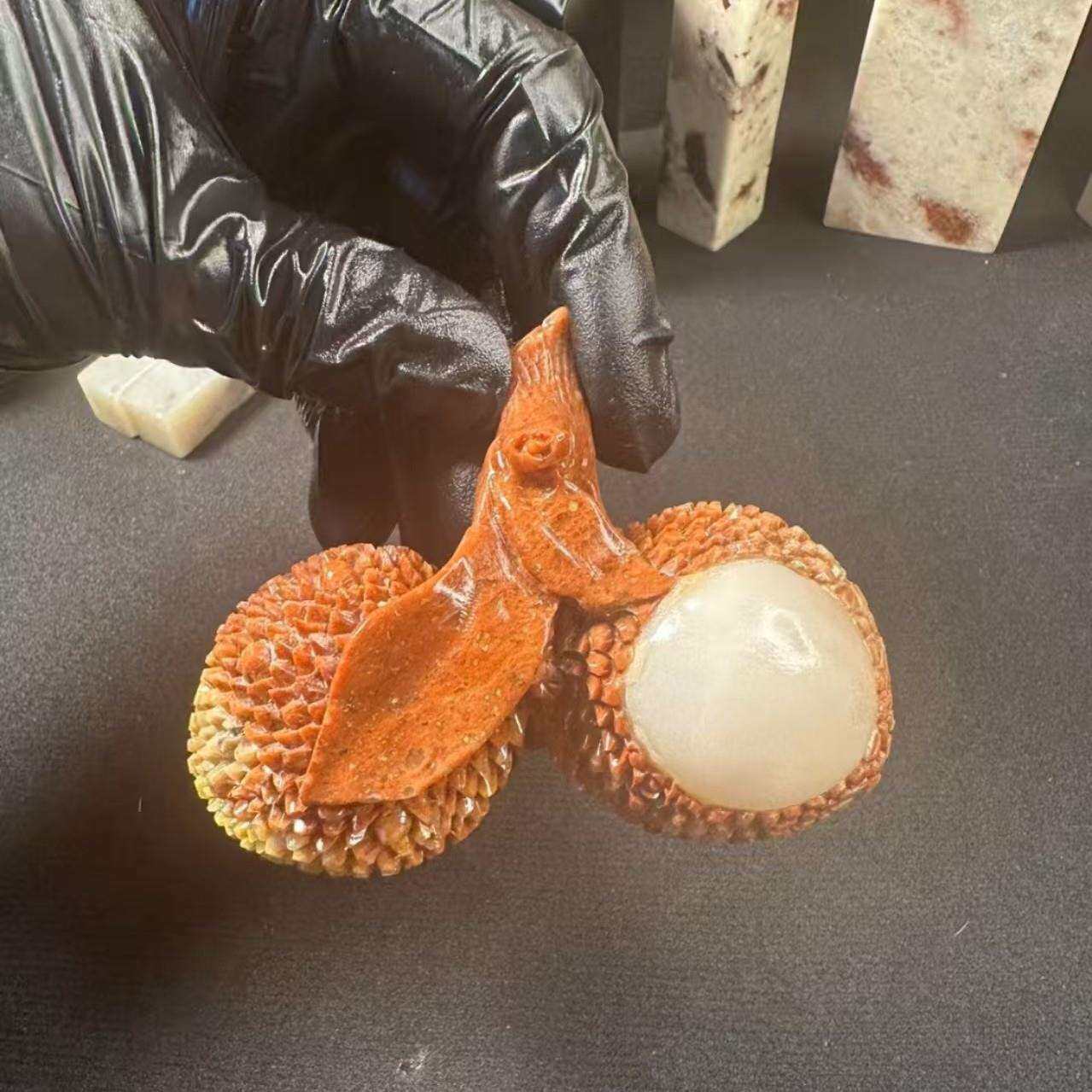 寿山石峨嵋石荔枝大吉大利摆件天然石雕雅玩工艺品茶宠