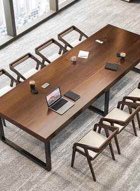 简大型谈实木12g6Feu0会议桌长约现代条桌办公桌子工业风工作台洽