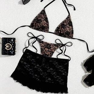 Women'S Lace Set, Three-Piece Swimsuit, Triangle Bikini