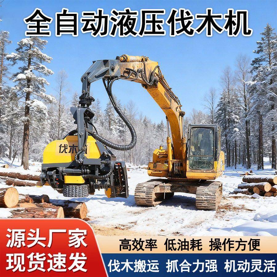 林场树木切割截断去枝抱锯夹全自动液压伐树伐木机挖机抱夹锯